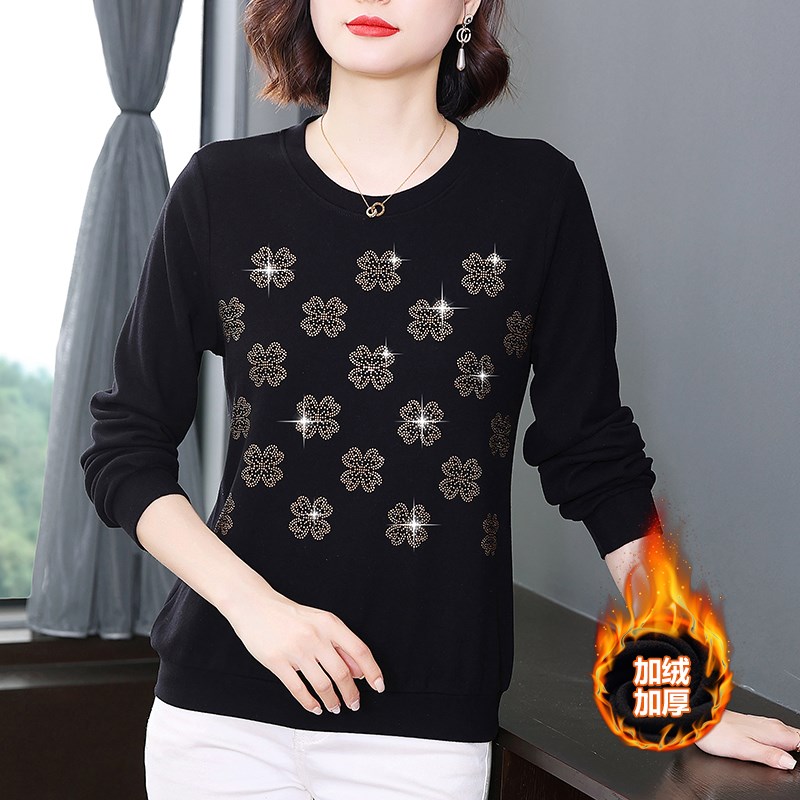 妈妈春秋装长袖t恤女 2024新款洋气中老年冬季保暖德容打底衫上衣