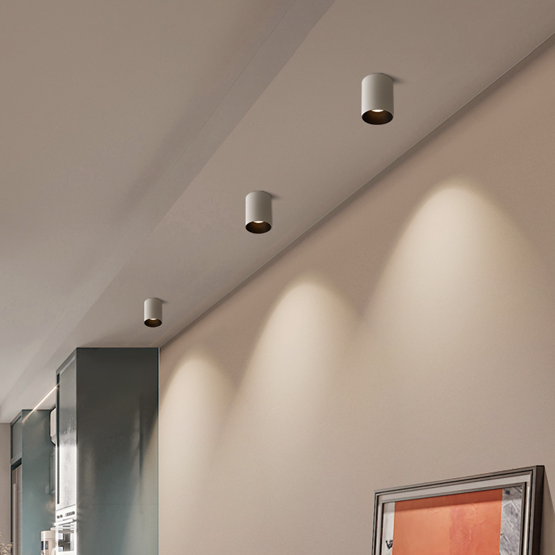 小山丘led明装射灯吸顶防眩筒灯免开孔圆形cob客厅家用智能调光灯