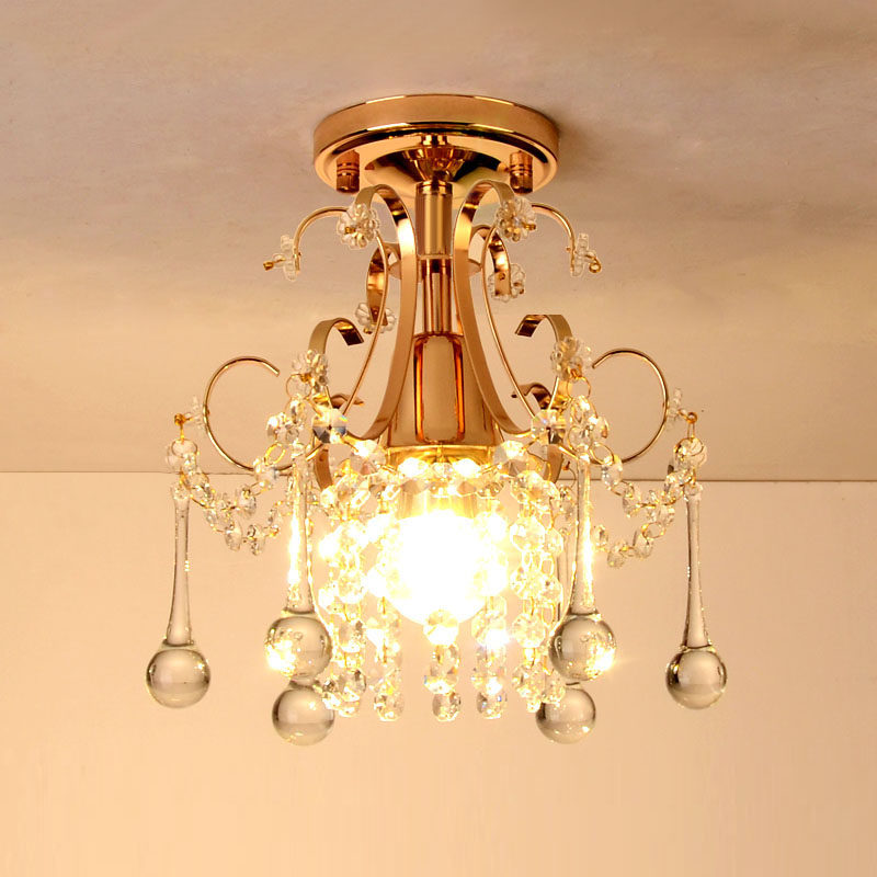 金色水晶吸顶灯 欧式入户玄关门厅灯美式过道走廊灯具阳台灯饰LED