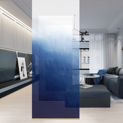 中式半透窗帘卷帘遮光拉帘软隔断卧室挂式软帘渐变印染色简约电动