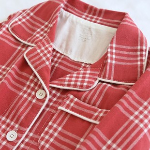 家居服情侣装 日式 大格子睡衣套儿童春秋纯棉磨毛绒布男女童亲子装