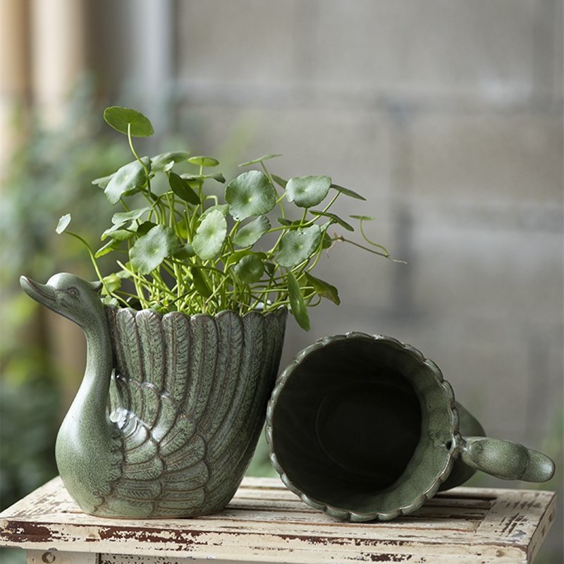水培花盆天鹅动物无孔花盆绿萝铜钱草水培盆室内水养植物花瓶陶瓷
