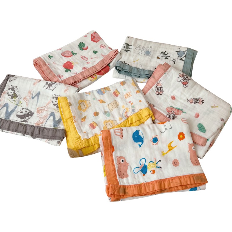 A类宝宝竹纤维纱布盖毯四层浴巾婴儿纯棉春秋空调被子抱毯四季款