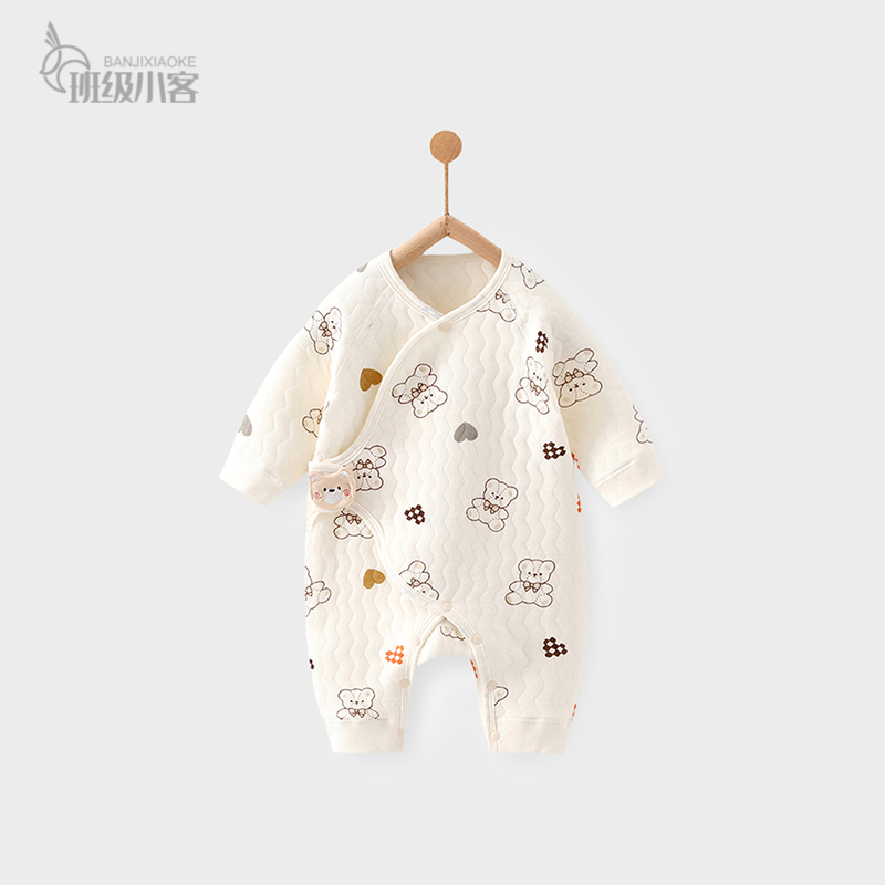 新生婴儿衣服婴儿夹棉连体衣0-6月宝宝保暖蝴蝶衣秋冬季52码秋装