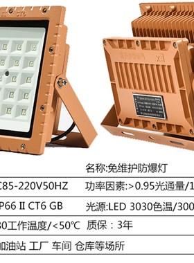 led防爆灯投光灯50W100W200仓库加油站厂房矿用酒窖煤矿山洞隧道