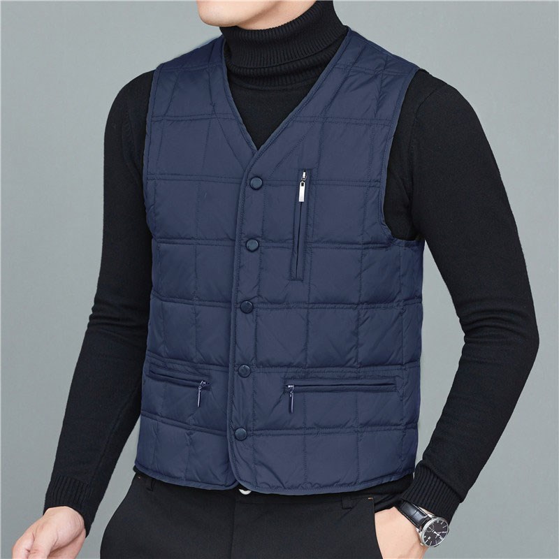 秋冬季新款中老年保暖背心爸爸装加绒棉马甲男士V领大码休闲马夹