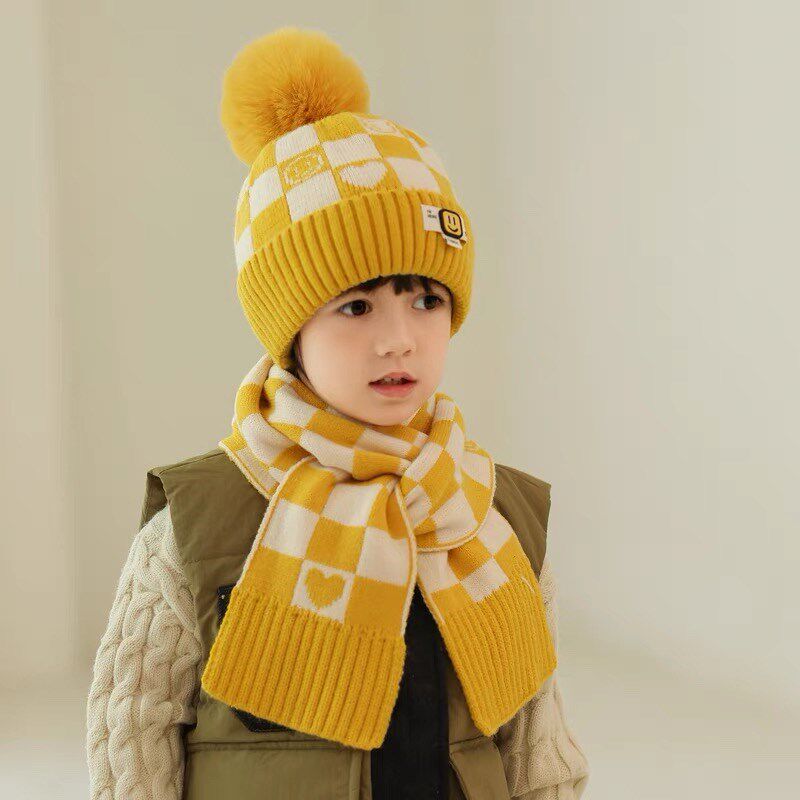 4到5-6岁男童帽子冬季围脖套装中大童护耳防寒针织帽加厚毛线帽潮