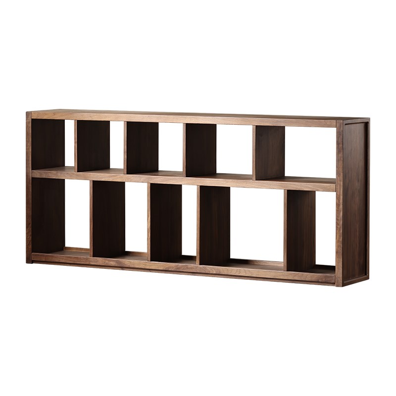 简约复古书柜中式博古架实木落地矮柜北美黑胡桃木书架客厅置物架