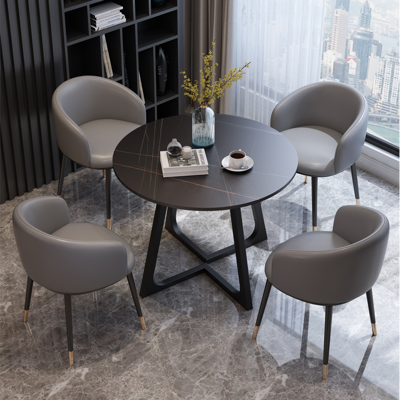 网红洽谈会客休闲桌椅组合售楼处酒店办公休息区接待岩板小圆桌子