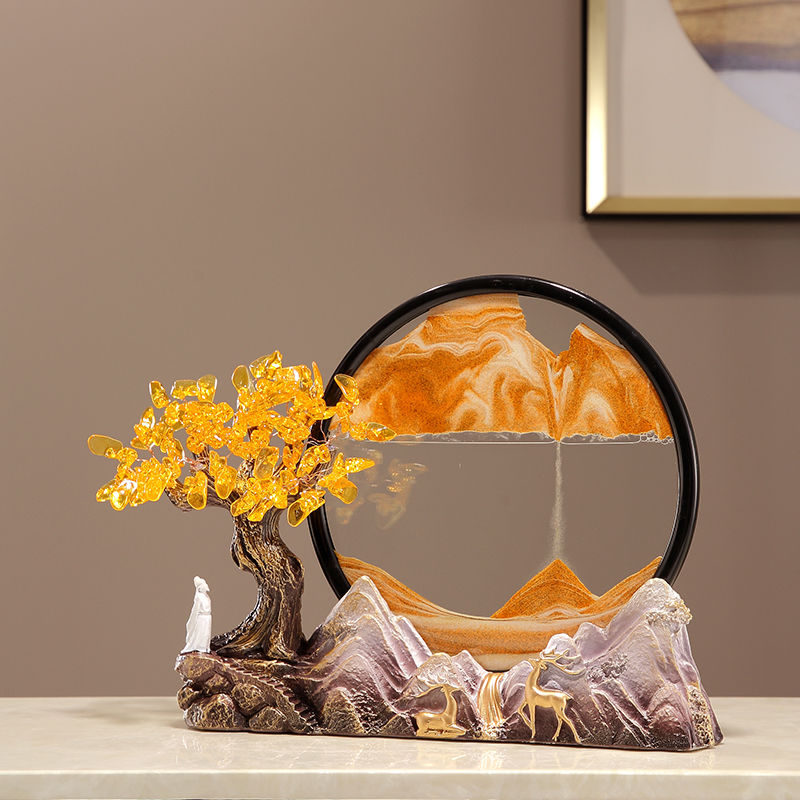 水晶发财树流沙画创意摆件沙漏新中式客厅禅意玄关酒柜解压装饰品图片