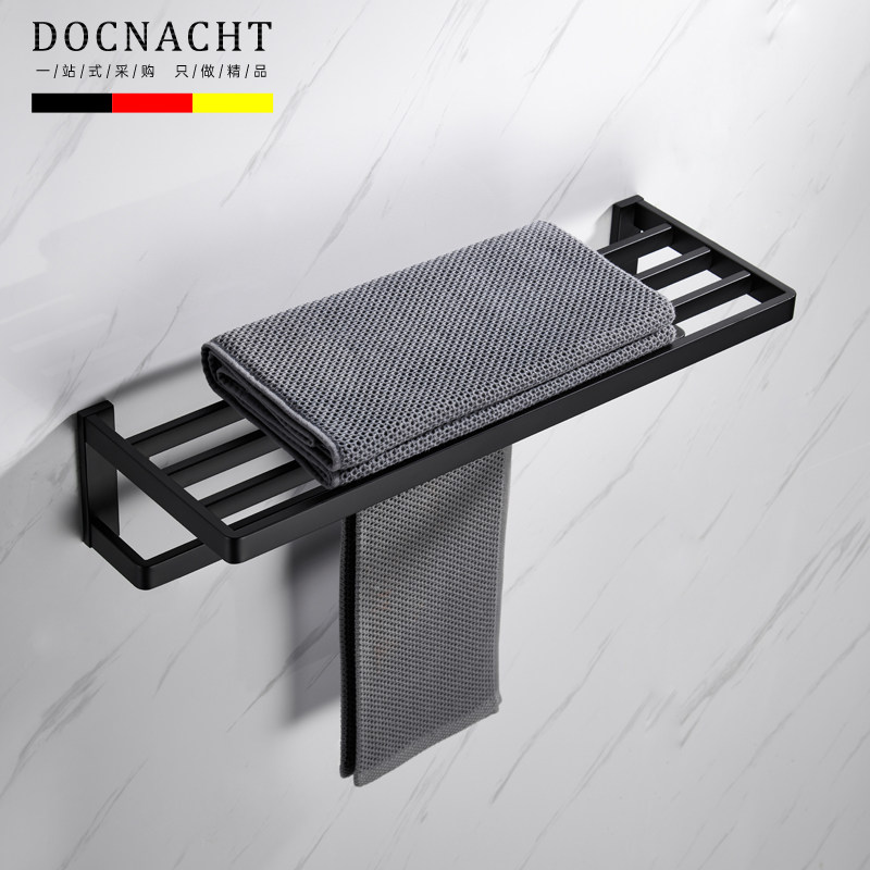 德国当代黑色浴巾架化妆r室浴室毛巾架置物架壁挂式304不锈钢挂件