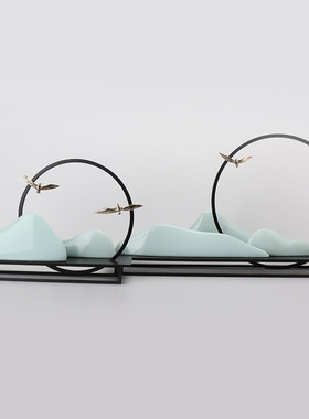 新中式禅意陶瓷假山酒店玄关摆件 书房茶室客厅茶几室内软装饰品