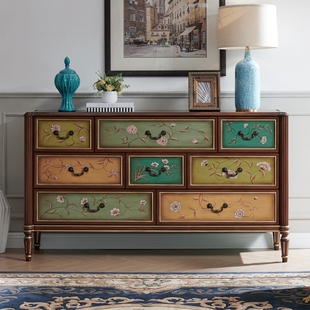 美式乡村玄关八斗柜实木欧式抽屉柜装饰柜卧室收纳整理柜欧式复古