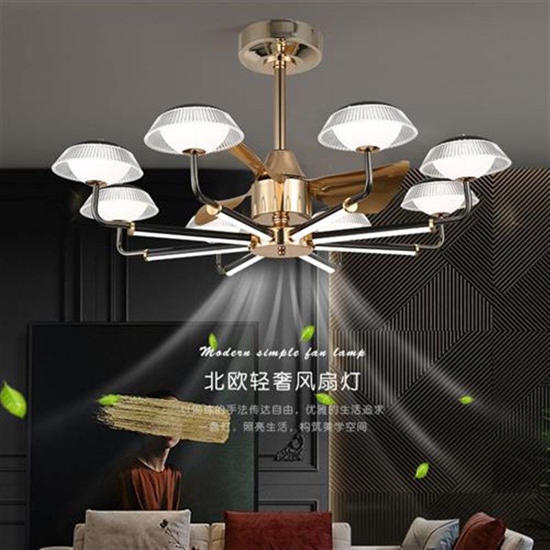 古铜色风扇灯工业风吸顶电扇灯 客厅餐厅卧室灯书房吊灯