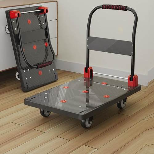 静音推车折叠平板手推车拉货车塑料搬运拉车四轮小推车工具车