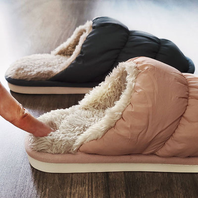 羽绒布防水防滑棉拖鞋女士冬季情侣家居家用室内一对加绒厚底男款