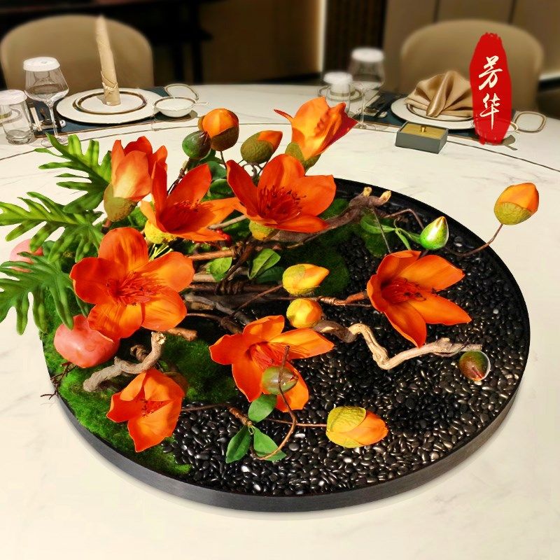 新中式餐桌转盘中间摆花高端酒店圆桌假花装饰品景观造景氛围摆件,家居饰品,装饰摆件,淘宝优惠券,粉丝福利购,淘宝优惠卷