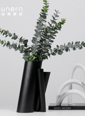 现代简约圆柱f交接花器摆件样板间客厅售楼处插花艺术家居软装饰