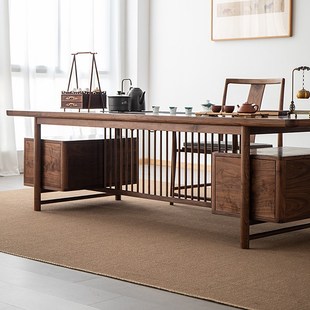 北美黑胡桃实木茶桌新中式 办公室茶桌椅组合阳台长条茶几桌功夫茶