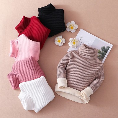 女童高领毛衣秋冬装儿童女宝宝加绒加厚羊毛衫男童套头黑色打底衫