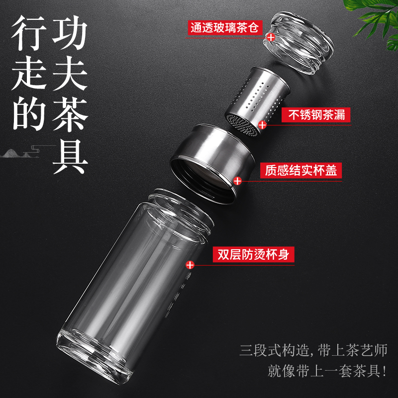 茶叶分离高颜值男士女便携可爱隔热带滤网好看华象双层水晶玻璃杯