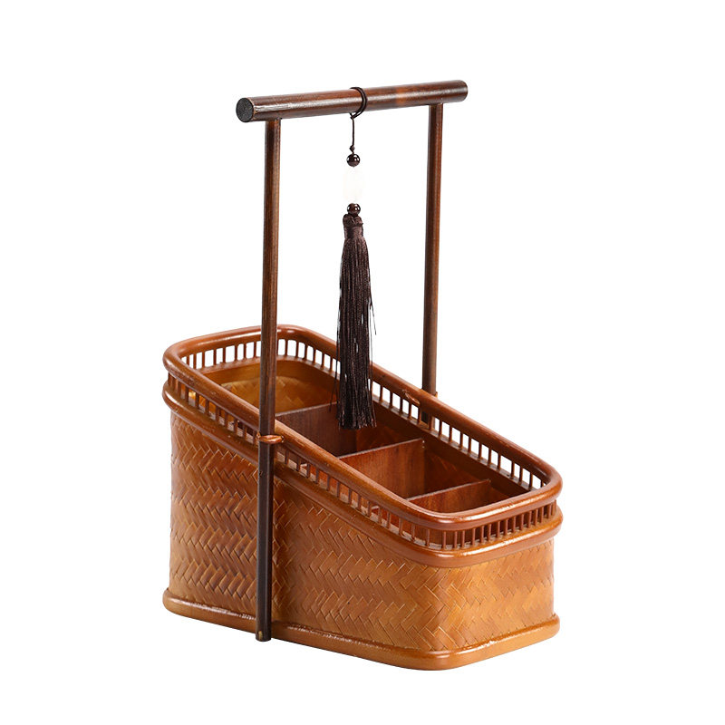 竹编提篮家用收纳筐多功能大漆置物筐中式仿古收纳盒竹篮子手提篮