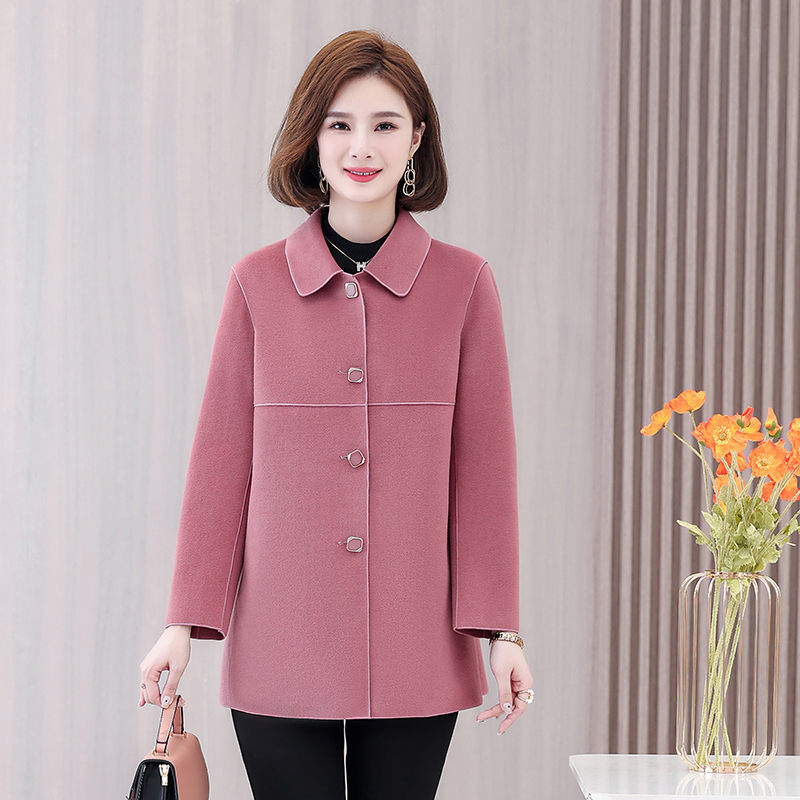 中老年女装秋季短款呢子外套中年妈妈秋冬装双面毛呢大衣2023新款