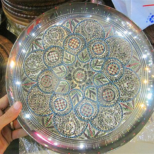 新疆工艺品民族特色手工制作七彩铜盘新品
