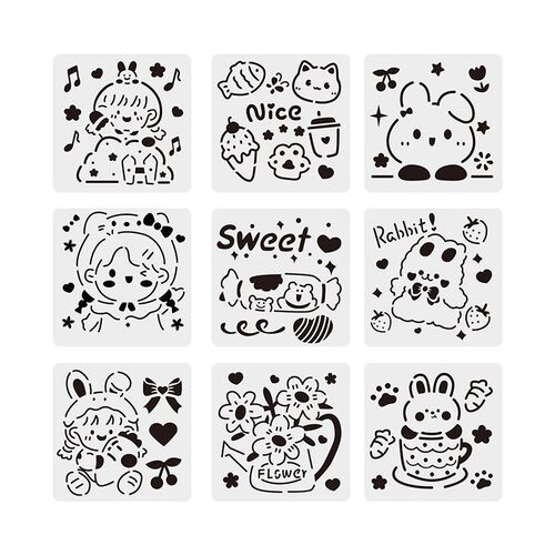 油画棒镂空模板创意手账画画模板可爱卡通小学生手抄报绘画模板