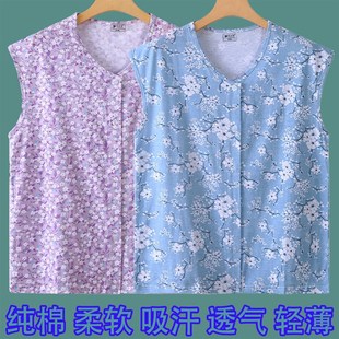 套装 睡衣短裤 老太太纯棉宽松家居空调服 系扣背心中老年砍袖 女开衫
