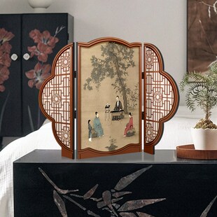 中古风客厅桌面边柜装饰摆件装饰画高级感玄关柜可折叠屏风摆画
