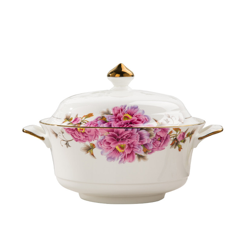 日式宫廷煲汤碗大汤碗骨瓷汤盆家用陶瓷不烫手带盖汤古景德镇汤煲