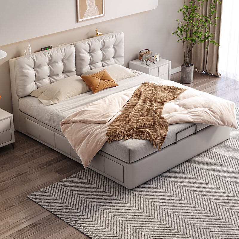 床政府补贴奶油风云朵箱式储物床调节靠包主卧高端大气收纳双人床