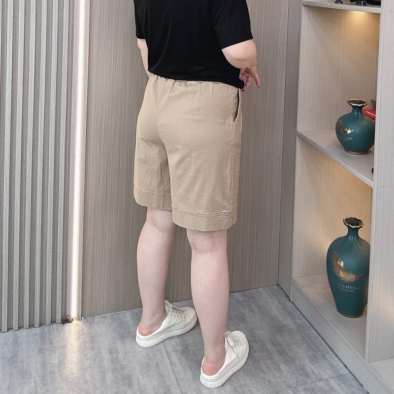 大码女装夏季水洗棉短裤女胖mm宽松显瘦高腰阔腿裤休闲凉爽五分裤