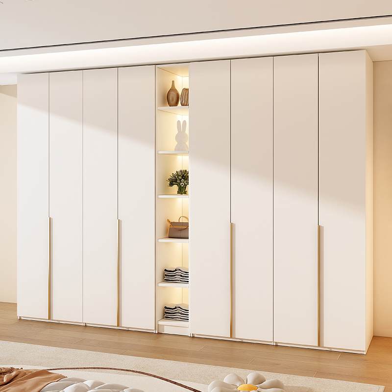定制实木颗粒板衣柜家用卧室轻奢一门到顶柜子网红奶油风衣橱