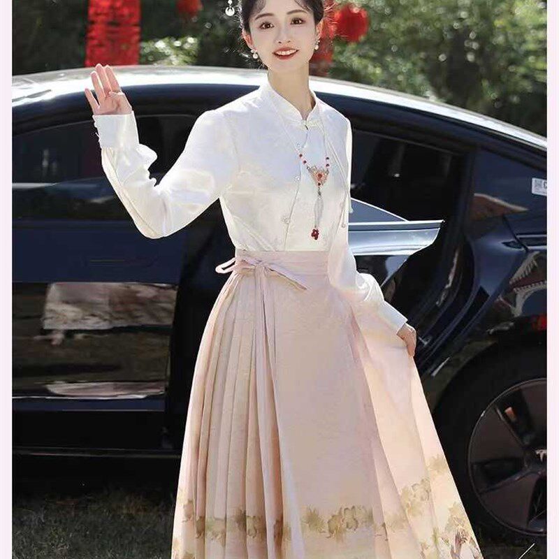 新中式伴娘服马面裙古风立领对襟长袖衬衫高端姐妹团礼服平时可穿