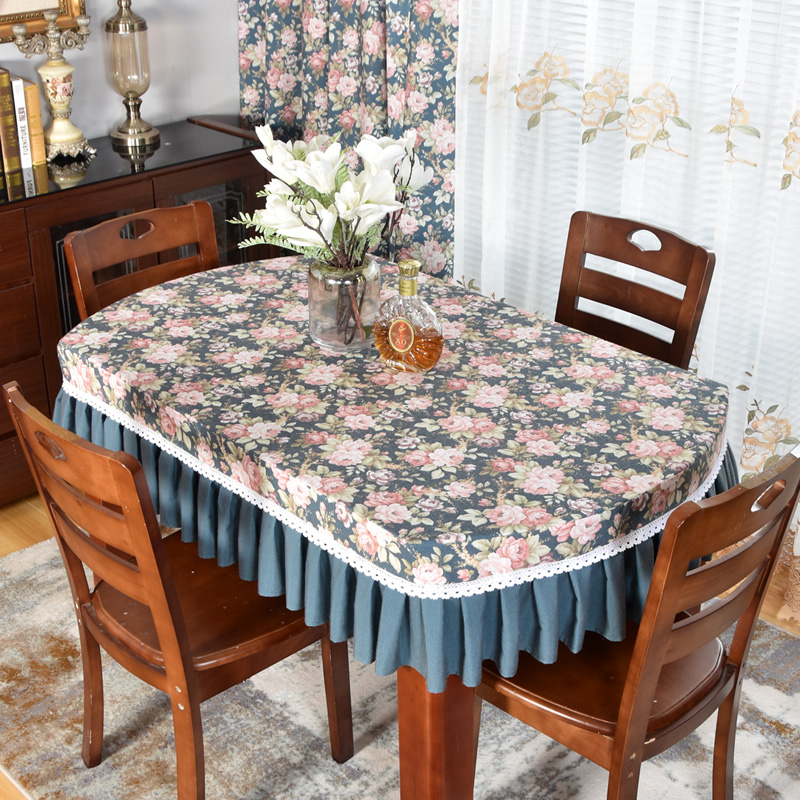 田园蓝色碎花防水布艺长方形餐桌布台布四方形八仙桌防尘布可定制