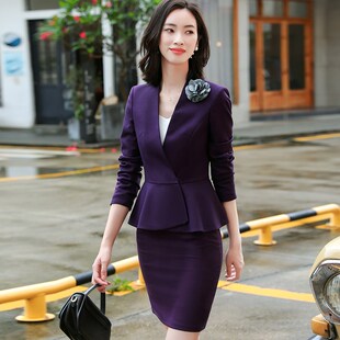 职业套装女秋冬长袖时尚气质修身显瘦商务正装珠宝店美容师工作服