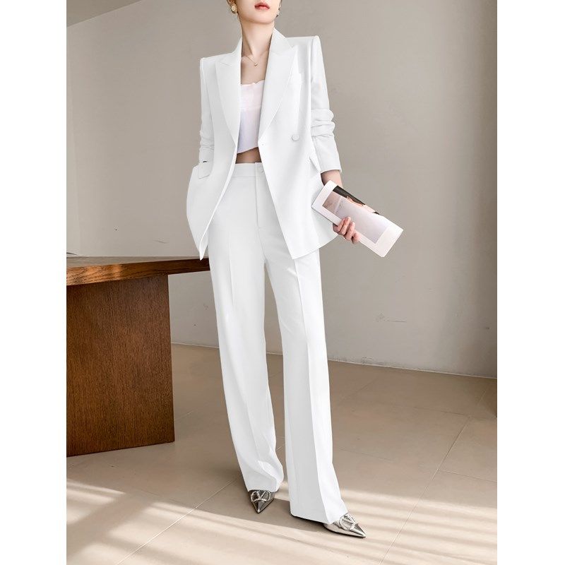 白色休闲西装套装女春秋高级感职业正装气质时尚阔腿裤高端小西服