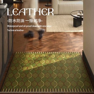 复古风绿色入户门地垫法式 中古风皮革门垫室内玄关可裁剪pvc脚垫