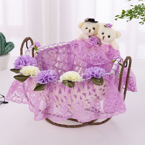 布艺摇篮收纳筐可爱情侣熊收纳篮遥控器水果筐果盘铁艺蕾丝收纳篮