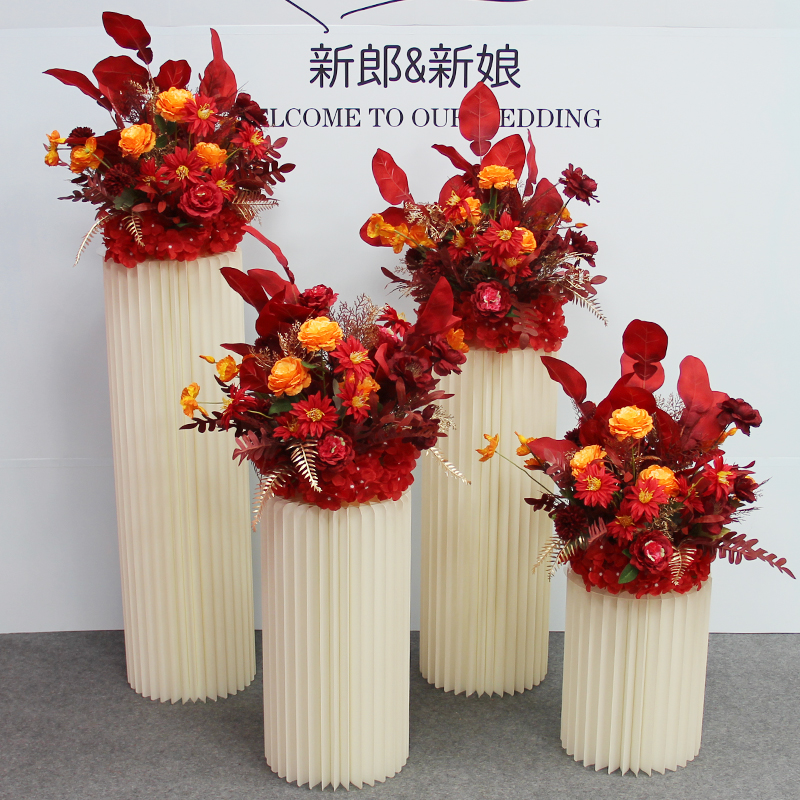婚庆道具甜品台假花立柱摆放花球花柱酒店婚礼布置橱窗装饰摆件