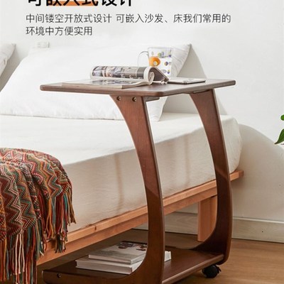 实木沙发边几柜可移动桌子带轮迷你茶几客厅小户型C型方角几茶台