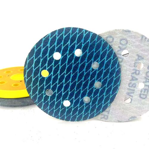 5寸8孔菱形砂纸圆片磨砂片蓝色网格打磨抛光干湿两用背绒植绒砂纸