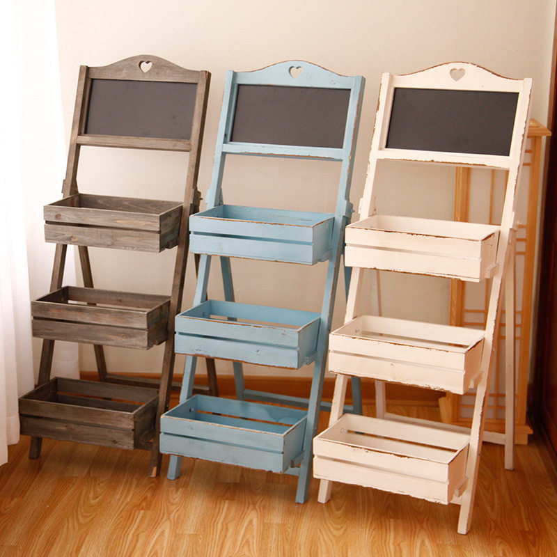 美式乡村做旧实木多层风车花架阳台置物架咖啡馆花店餐厅落地摆件