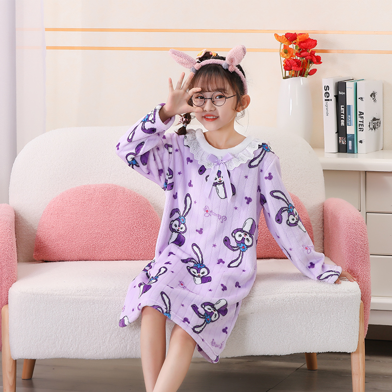 儿童睡衣秋冬季法兰绒长袖中大童睡裙小孩宝宝卡通保暖睡袍家居服