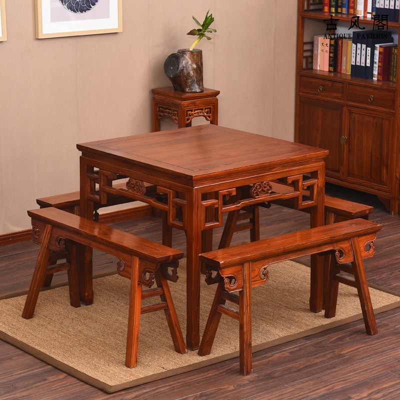 实木餐桌餐厅榆木八仙桌中式仿古餐桌椅组合方桌饭桌酒店餐馆桌椅