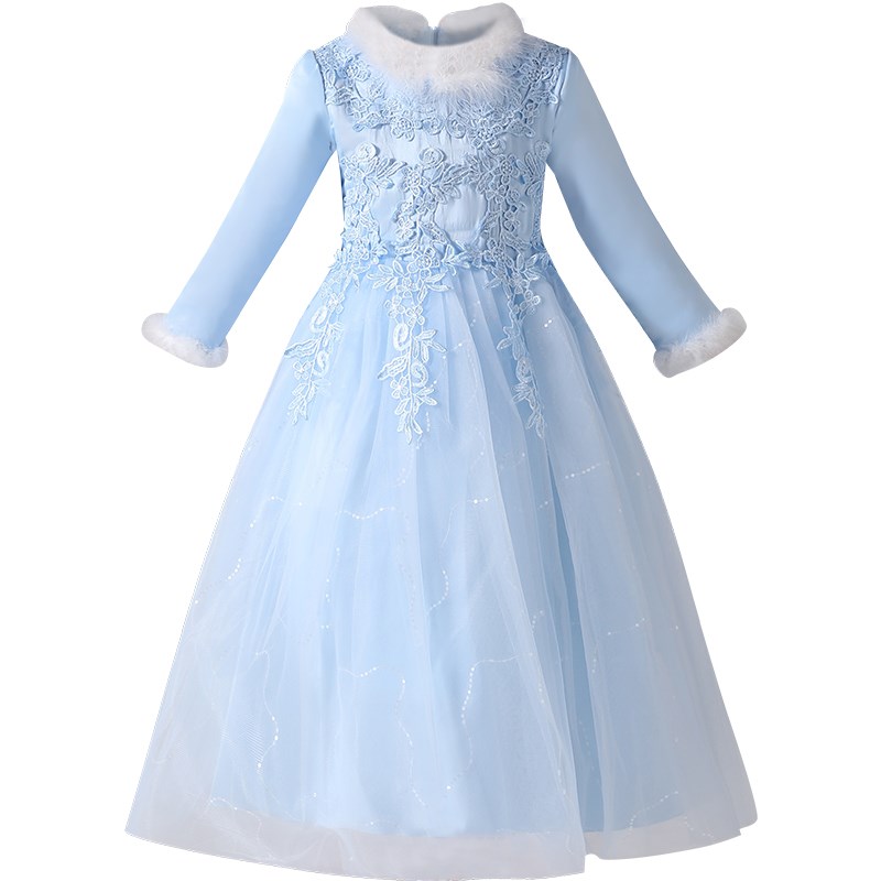 女童冬装公主裙儿童礼服连衣裙子加绒加厚女孩童装中大童长款纱裙