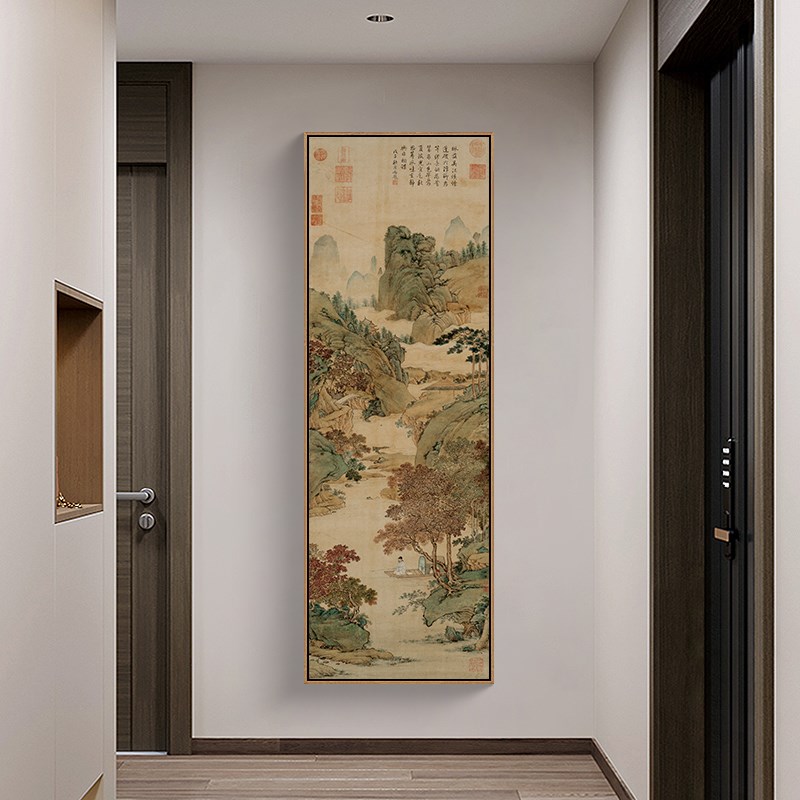 新中式玄关装饰画客厅挂画复古山水国画书房茶室壁画宋徽宗听琴图