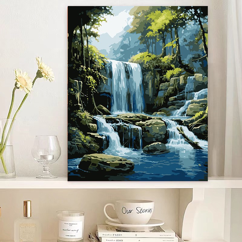 数字油画diy手工填色治愈大气瀑布风景画手绘消磨时间涂色油彩画